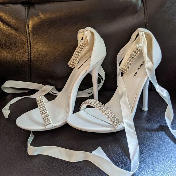 NEW Delicious Rhinestone Ankle Tie Stiletto Heels - Picture 3 of 14